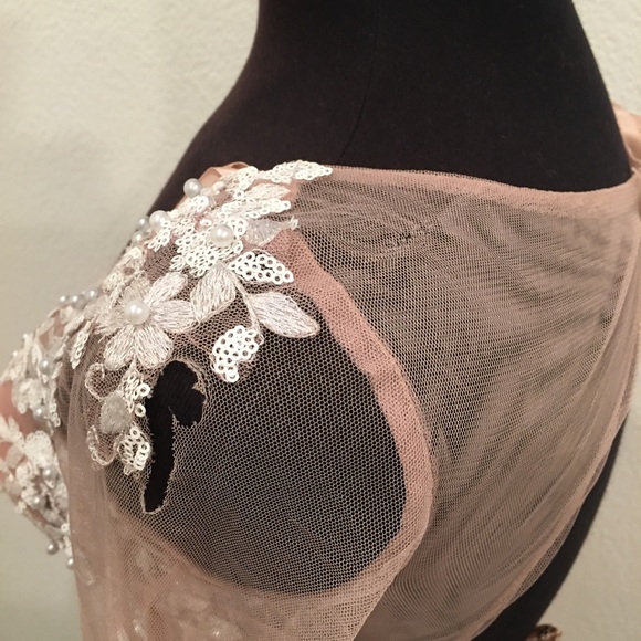 NWT Gianni Bini Nude Tulle Pearl Beaded Dress Sz 1 - Picture 12 of 12